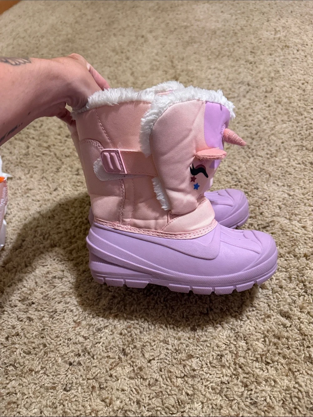 Kids Pink Unicorn Snow Boots - Plush Lined